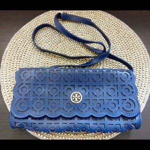 Tory Burch Perforated Parisian Blue Kelsey Clutch
